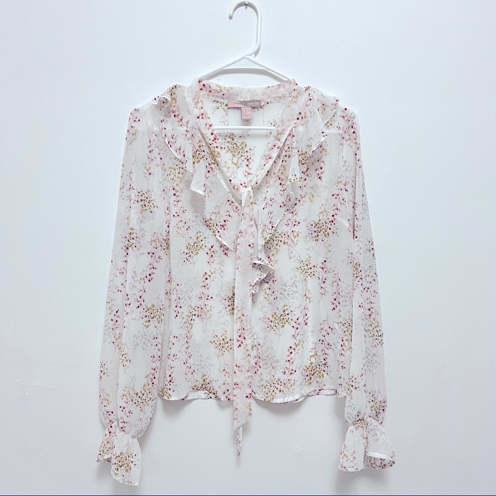 Mesh Floral Top With Necktie